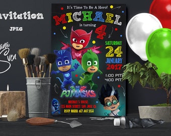 Pj Masks Invitation - Pj Masks Invite - Pj Masks Birthday - Pj Masks Party - Pj Masks Cards - Pj Masks Tags - Pj Masks Birthday Party