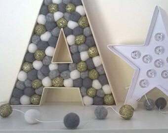 Felt ball letter, wool felt, felt balls, MDF letters, wooden letters, nursery decor, kids bedroom, design your own, home decor, nursery room