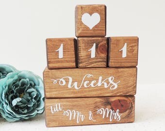 wedding countdown, wooden countdown blocks, engagement gift, bride to be present, days till countdown, big day planning, wedding plan