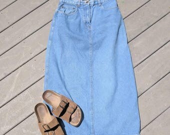 CH25129B Classic Clubhouse Light Denim Maxi Skirt