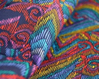 African print fabric, blue yellow red, Cotton Sateen fabric, abstract pattern 94.5" wide, cotton by the yard