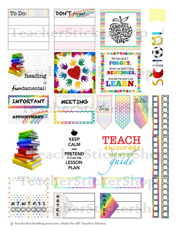 Teacher Planner Stickers PRINTABLE with Cut File Rainbow