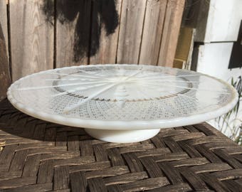 Vintage Milk Glass pedestal cake plate