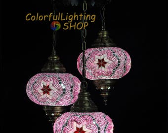 Turkish mosaic 3 globe chandelier, Turkish lamp, Mosaic Lamp, Hanging Style, Morrocan decor, Ottoman Light, Stunning handcraft globe glass