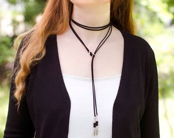 Long Lariat Necklace Boho Jewelry Gift under 20 Modern Jewelry Girlfriend Gift Idea|for|Sister Gifts Suede Choker Necklace Summer Trend Gift