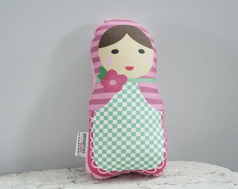 Doll stuffed toy babushka matryoshka PETUNIAS pillow plush softie baby girl gift photo prop stuffed pink brunette blond hair present gift