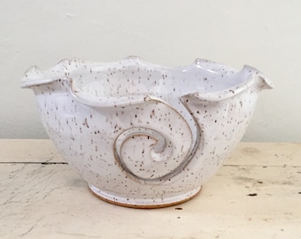 Yarn Bowl, Knitting bowl, craft supplies White Handmade ceramic pottery