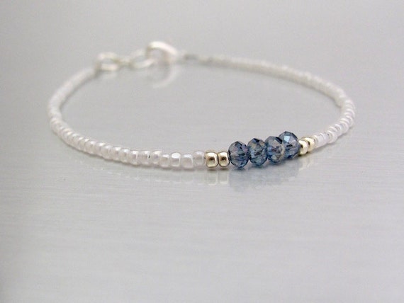 White Friendship Bracelet Blue Crystal Beads Seed Bead