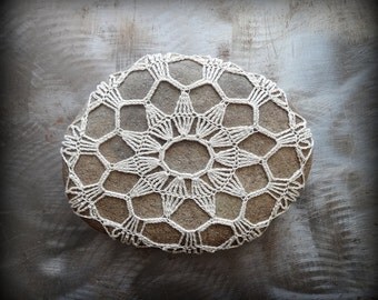 Crocheted Lace Stone, Bohemian, Folk Art, Original, Handmade, Home Decor, Collectible, Monicaj
