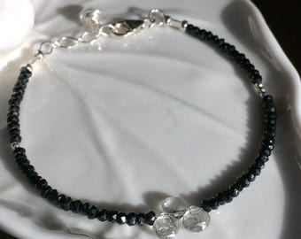 Melanite Garnet, Rutilated Quartz and Sterling Bracelet S1741A