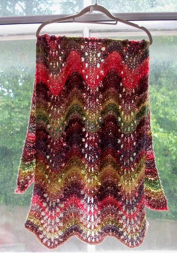 Lace wrap scarf, vegan, statement piece, warm cosy stole, green, caramel, coral shawl by SpinningStreak