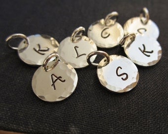 Personalized initial charm, custom sterling silver initial, letter, hammered sterling silver charm