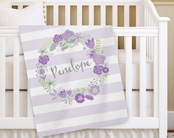 Personalized Baby Blanket, PURPLE Girl Baby blanket, Custom Receiving Blanket, Baby Crib Blanket, Swaddling Blanket, Custom Baby Shower Gift