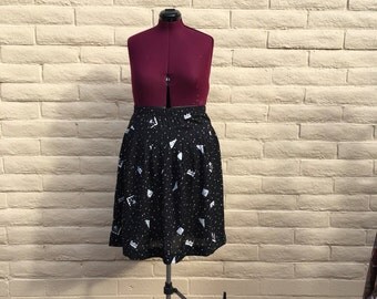 Vintage 80s Midi Skirt Black Absract Sz L