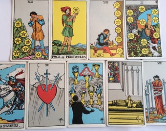Rider Waite Tarot Card Lot from Vintage 1971 Deck Swords Pentacles Cups Esoteric Findings