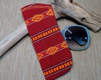 Sunglass Case, Eyeglass Case, Red Eye Glass Case,Orange Embroidered Print Fabric Eyeglass Sleeve, Case for Eyeglasses, Southwestern
