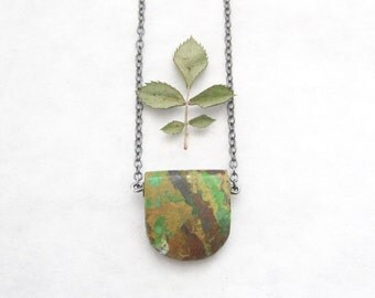 turquoise pendant, sterling and green turquoise necklace, oxidized jewelry, rustic turquoise necklace