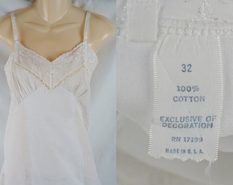 Vintage 1950s Slip White Cotton Eyelet Lace NOS SZ 32 B32 W32