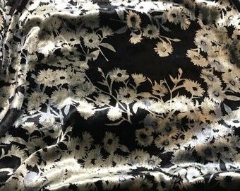 BLACK SCROLL Burnout Silk Velvet Fabric 1 Yard