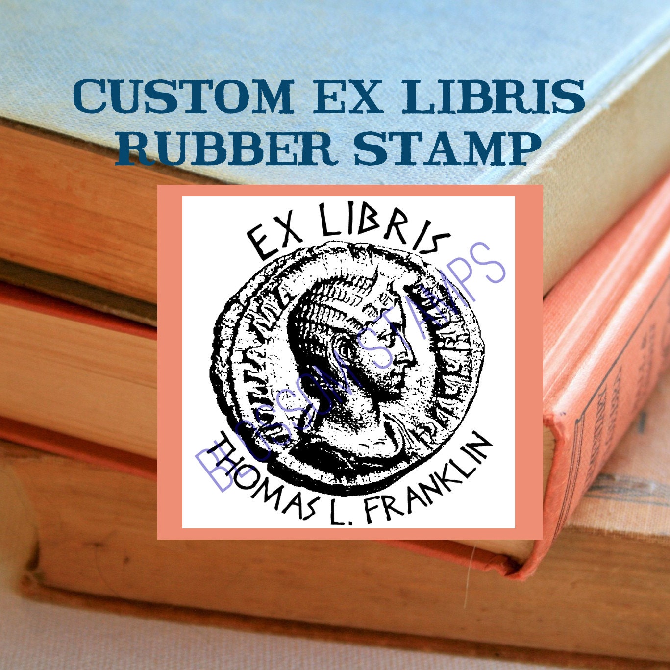 Custom Ex Libris Bookplate Rubber Stamp Roman Coin Maple