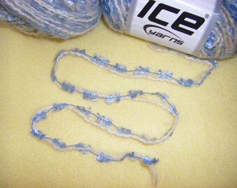 Three Skeins Light Blue and Off White Multi-strand Butterfly Yarn by Ice Yarns, premium multistrand novelty yarn