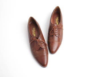 sz 9 | Vintage Brown Leather Oxfords | Classic Menswear Brogues | Near Mint Condition | 40