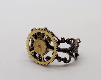 Steampunk jewelry Steampunk adjustable gear ring.
