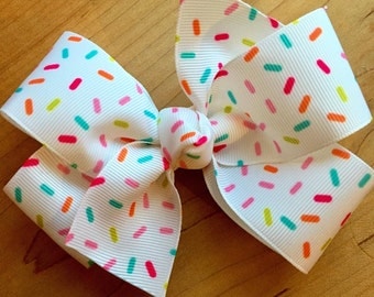 Donut Hair Bow - White, Sprinkles Bow, Donut Party, Sprinkles Hair Bow, Sprinkles, Donuts, Sprinkles Hair Bow, Donut Bow
