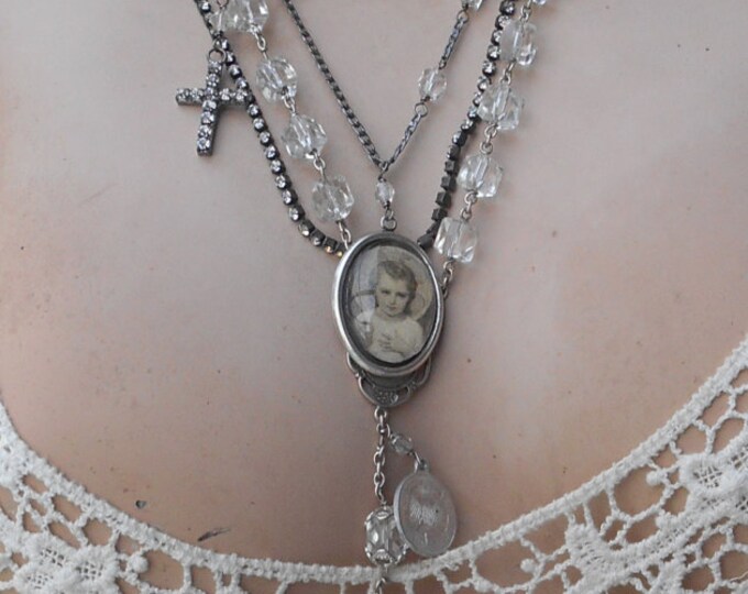 Vintage Sterling Crystal Rosary Necklace Let it Shine Shine Shine