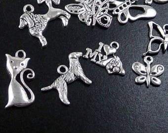 Dog Cat Butterfly CHOICE Charm Antique Silver Bead 10mm - 70mm Fish (1084chm70s1)