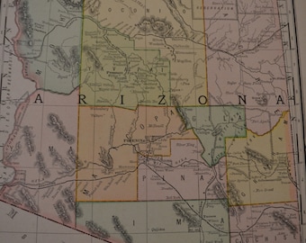 1893 State Map Arizona - Vintage Antique Map Great for Framing 100 Years Old