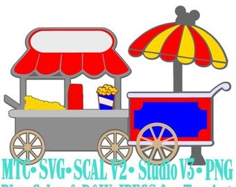 Amusment Park Treat Popcorn Snack Carts MTC SVG Cut Files B&W Traceable JPEG