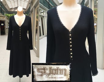 Vintage 1970's St. John Marie Gray Santana Knit and Rhinestone Sexy Wiggle Dress - Large