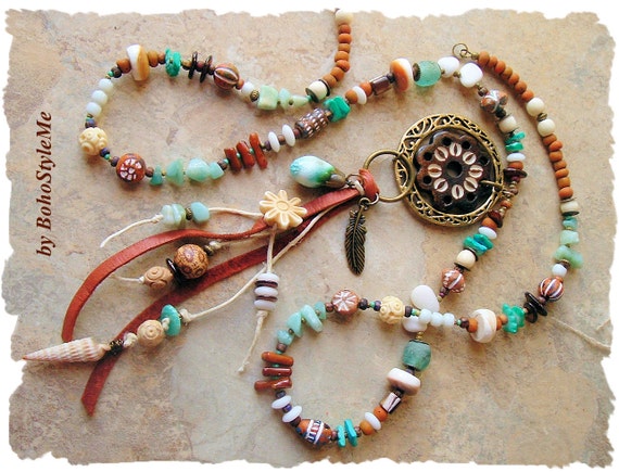 Rustic Earthy Tribal Necklace Ancient Water Dance by BohoStyleMe