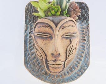 ceramic face planter garden art mask wall planter head planter