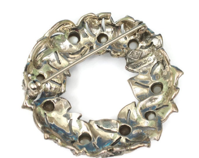 Judith Jack Brooch Marcasite Faux Pearl Sterling Wreath Circle Pin Vintage