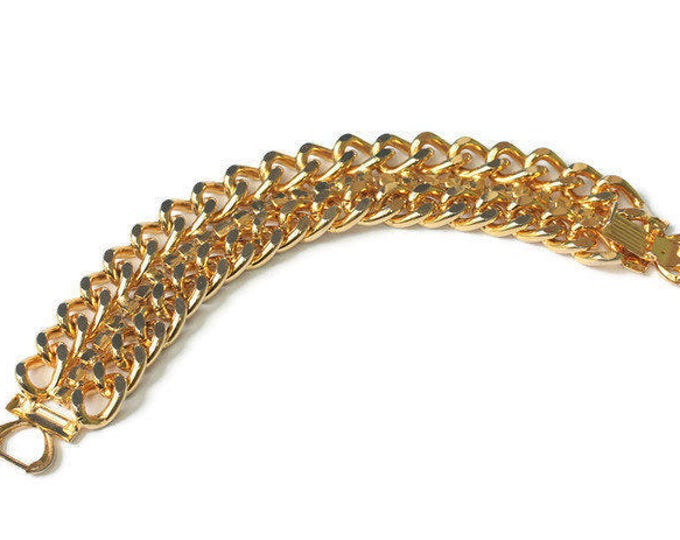 CIJ Sale Chunky Curb Link Rhinestone Bracelet Gold Tone Vintage