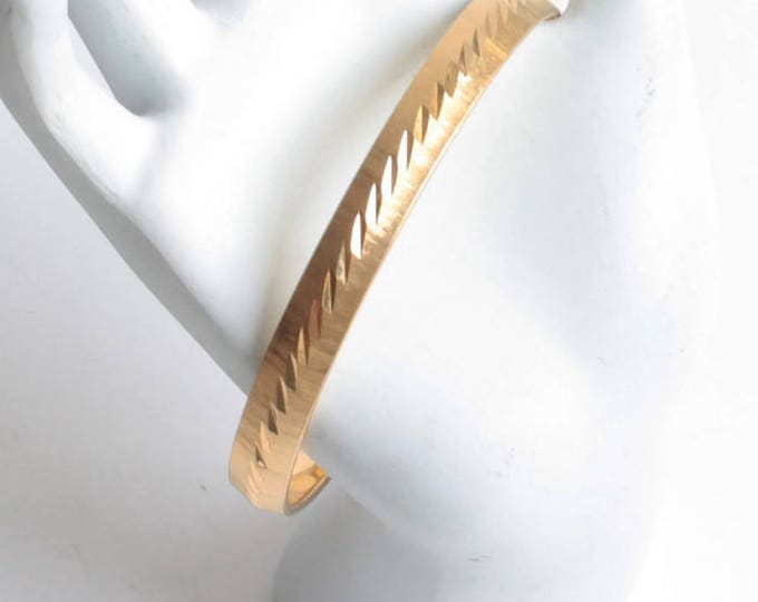 Monet Gold Tone Bangle Bracelet Signed Etched Design Vintage
