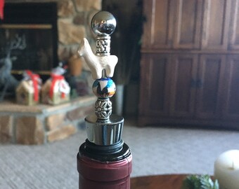 Wine Stopper with White Ceramic Llama Bead