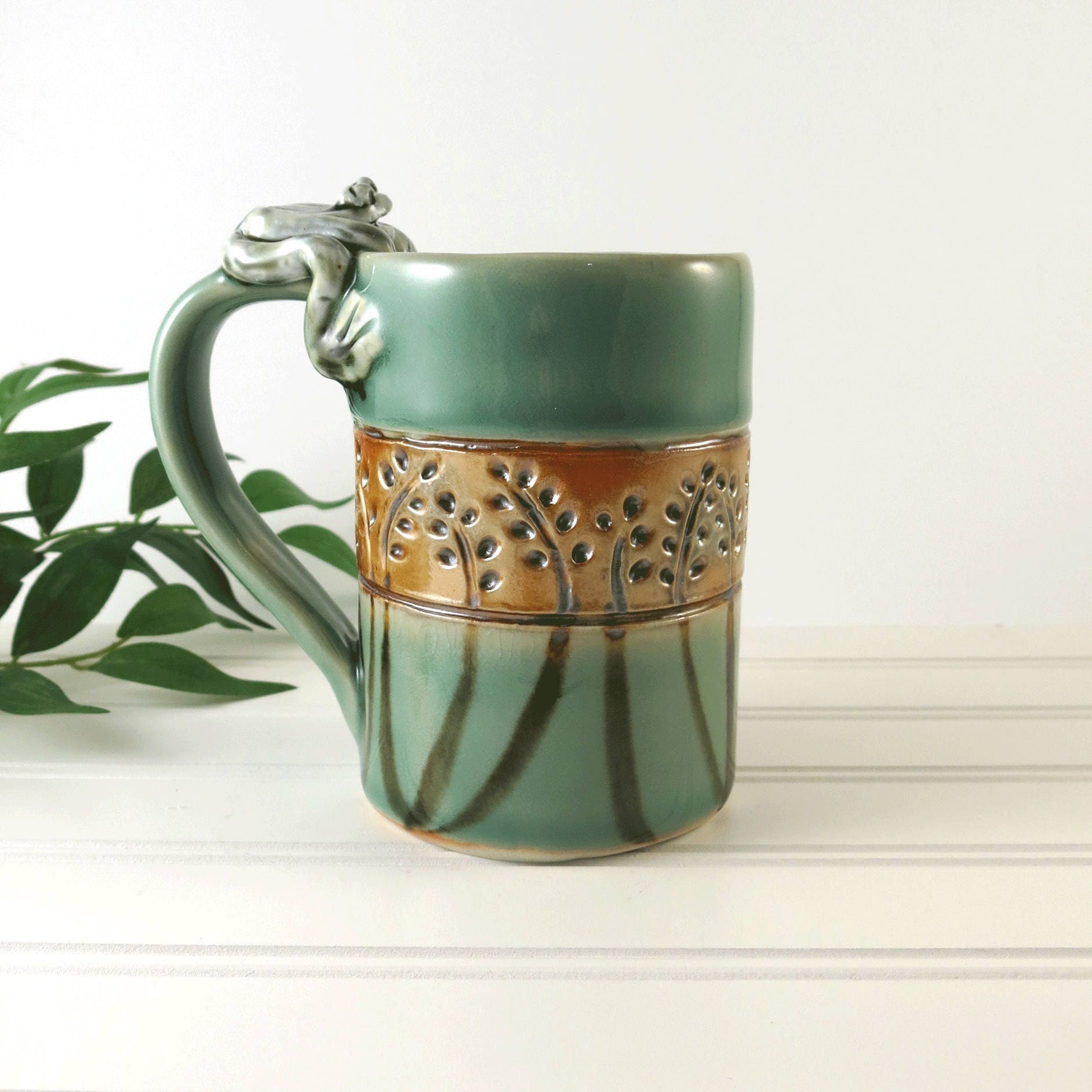 Large Ceramic Coffee Mug Pottery Tea Cup Light Green Mug