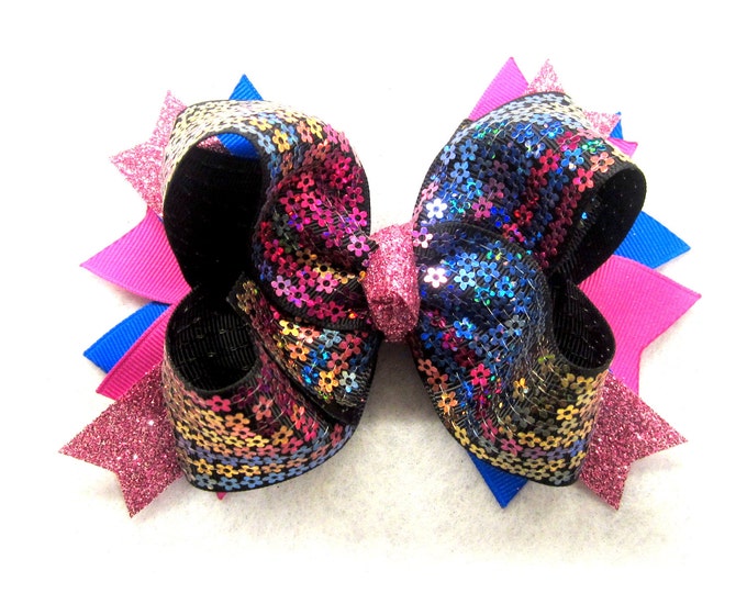 Glitter Hair Bow, Sequin Hairbow, Glitter Bows, Girls Boutique Hair Bows, Black Bow, Pink Bows, Stacked Hairbow, Party bow, Big hair bows