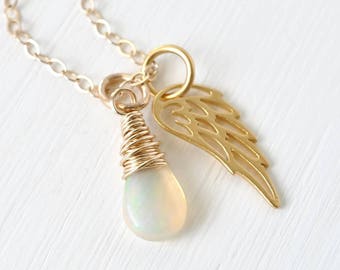 Pregnancy Loss Necklace with October Birthstone Opal / Miscarriage Jewelry / Baby Loss Memorial Gifts / Sympathy Gifts