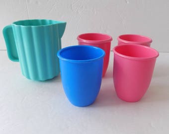 Little Tikes Vintage Aqua Pitcher and Glasses Play Dishes Pretend Play Kitchen Toys
