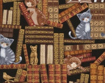Timeless Treasures Multi Cats In Library Fabric by the yard or cut C5342-MLT