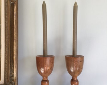 Vintage Wooden Candlesticks Set of Two