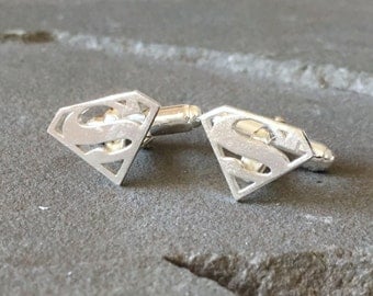 Sterling Silver Superman Cufflinks, Gifts for Techies, Superhero Gifts, Geeky Gifts, Groom Cufflinks, Superhero Cufflinks, Groomsmen Gifts