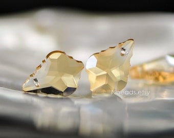 20pcs Unique Teardrop Crystal Chandelier Beads 22x15mm, Faceted Glass Leaf Charms, Sparkly Gold Champagne (TS77-1)