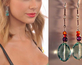 Gemstone Dangle Earrings,gemstone drop earrings,gemstone earrings,silver earrings,dangle earrings,drop earrings,multi gemstone earrings