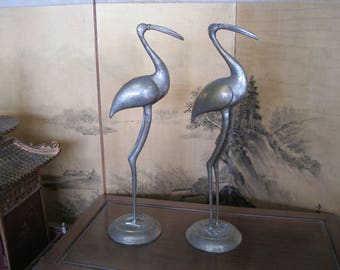 Antique Pair of Brass Cranes
