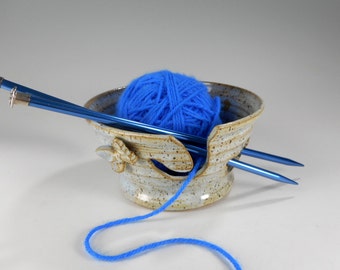 Ceramic knitting bowl, pottery yarn bowl, stoneware crochet knitting yarn bowl, pottery skein yarn keeper, ceramic butterfly yarn bowl